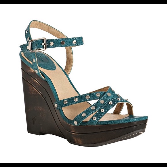 Frye Shoes - Frye Turquoise Studded Bridget Wedges/Platforms